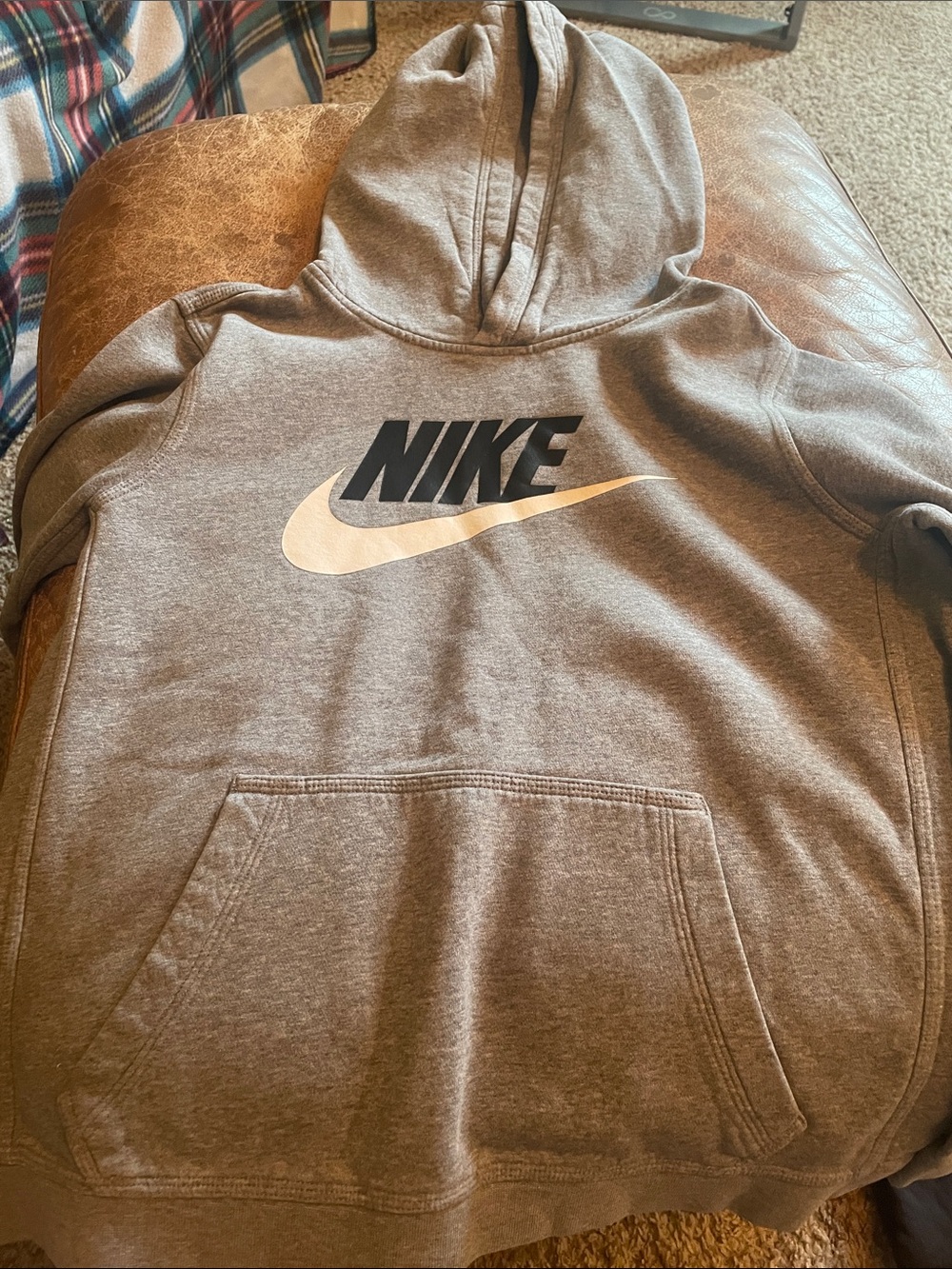 Nike Gray Hoodie with Black Logo and Cream Swoosh